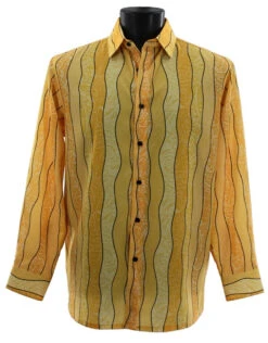 Bassiri Yellow-Gold Wavy Line Mix Design Long Sleeve Camp Shirt
