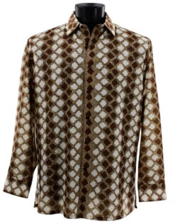 Bassiri Brown Abstract Diamonds Long Sleeve Camp Shirt