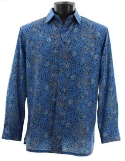 Bassiri Long Sleeve Camp Shirt - Abstract Speckles On Blue