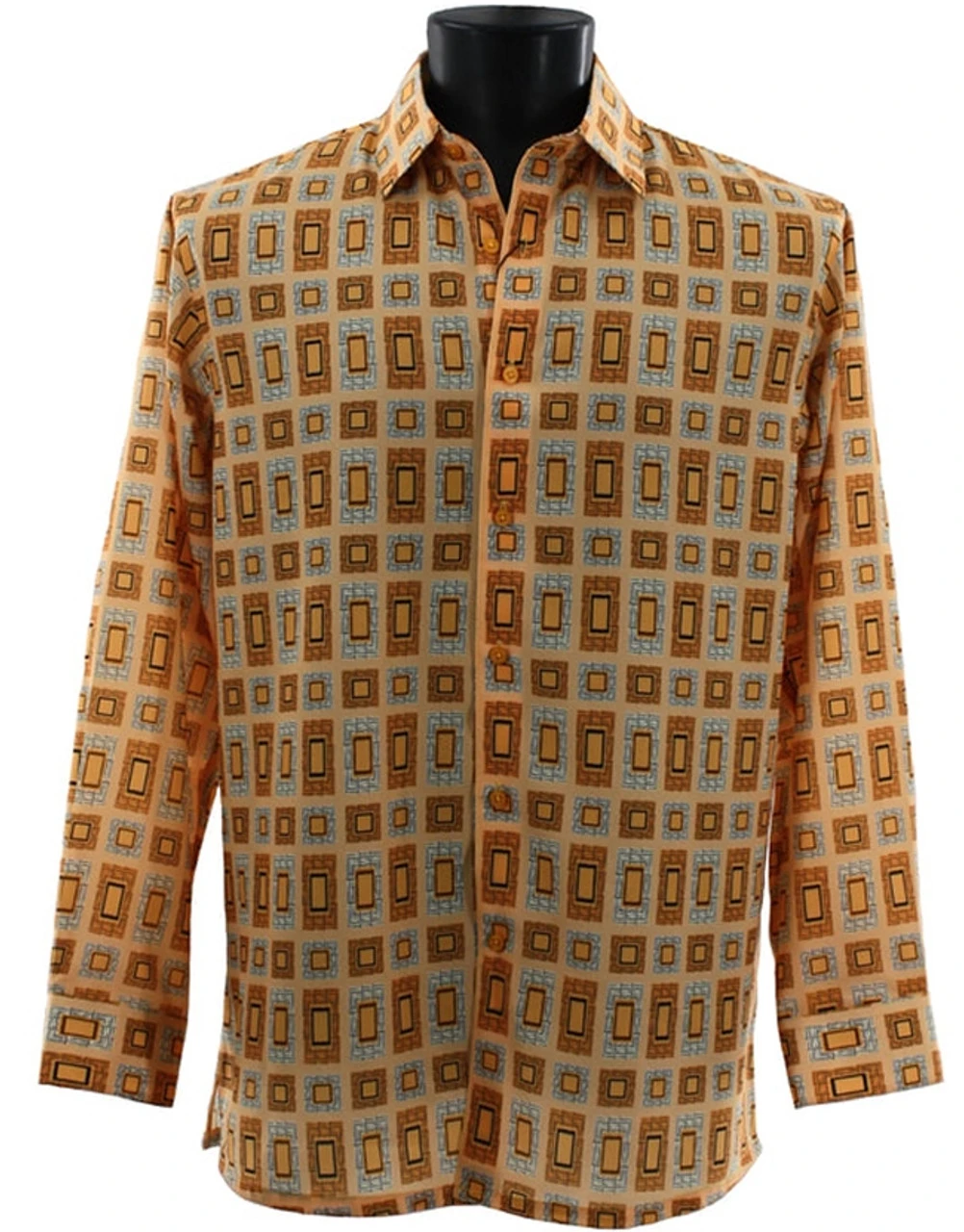 Bassiri Long Sleeve Camp Shirt - Orange Rectangle Design 3 Bassiri Long Sleeve Camp Shirt - Orange Rectangle Design