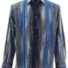 Bassiri Long Sleeve Camp Shirt - Blue Multi-Color Streak Design -Fashion Formal Wear Store BSI LSC 6469 25215.1666722736