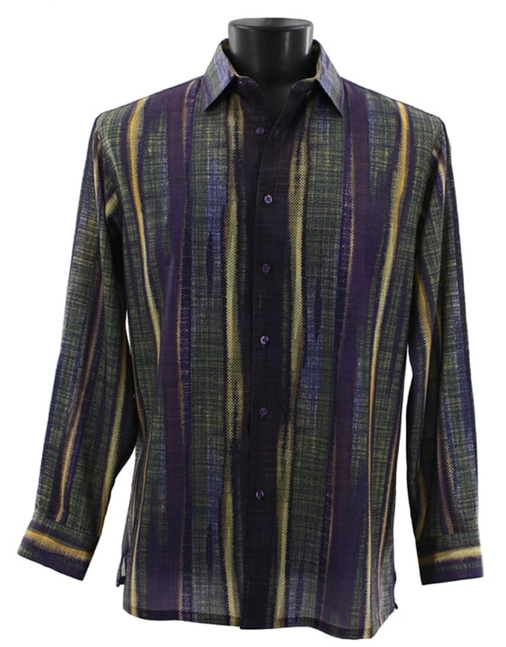 Bassiri Long Sleeve Camp Shirt - Purple Multi-Color Streak Design 3 Bassiri Long Sleeve Camp Shirt - Purple Multi-Color Streak Design