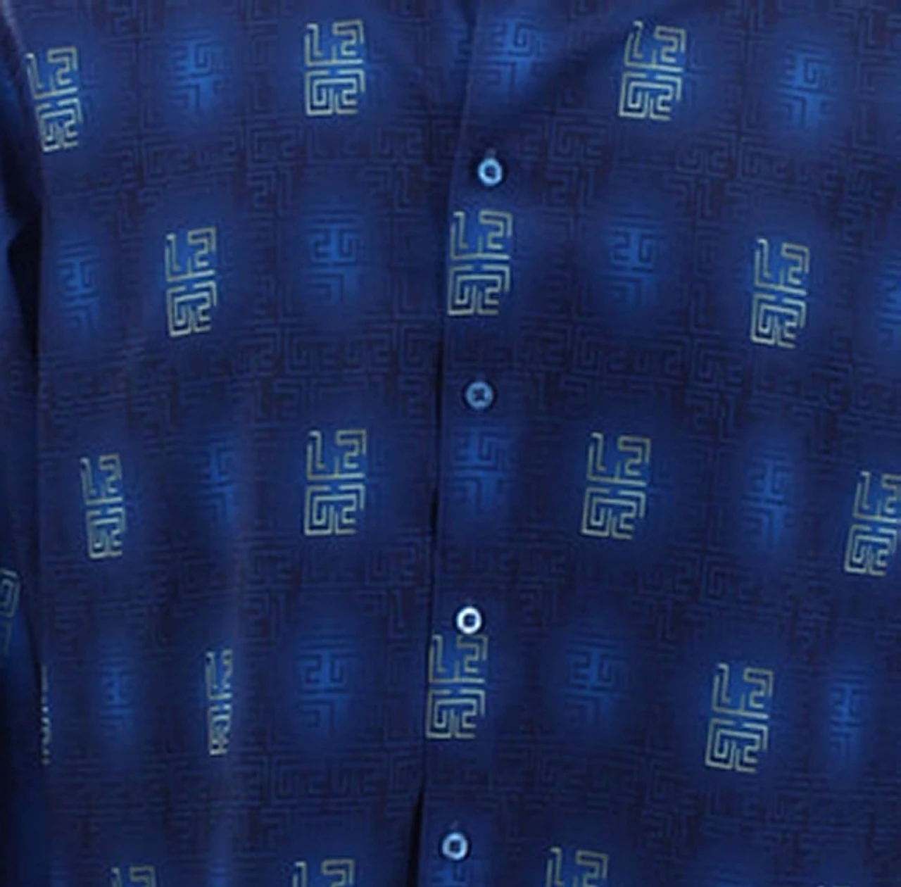 Bassiri Long Sleeve Camp Shirt - Blue Greek Key Design 4 Bassiri Long Sleeve Camp Shirt - Blue Greek Key Design - Image 2