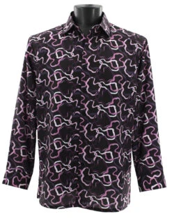 Bassiri Long Sleeve Camp Shirt - Purple & Pink Squiggle Design