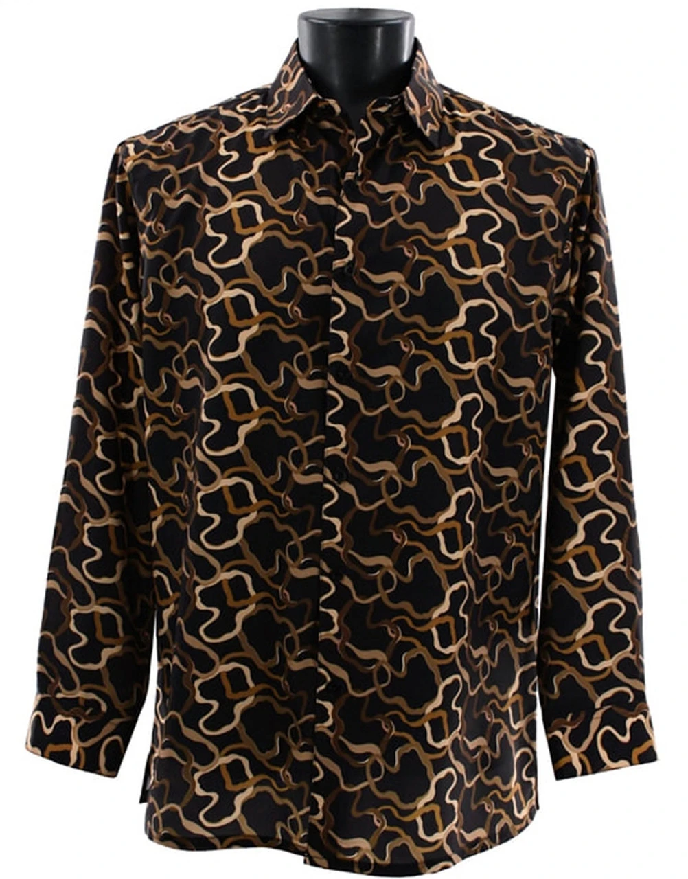 Bassiri Long Sleeve Camp Shirt - Brown Squiggle Design 3 Bassiri Long Sleeve Camp Shirt - Brown Squiggle Design