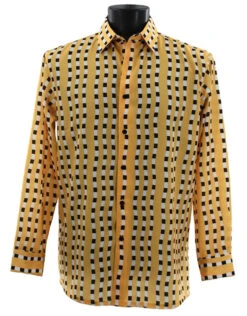 Bassiri Long Sleeve Camp Shirt - Yellow-Gold Block Design