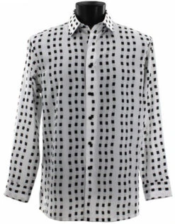 Bassiri Long Sleeve Camp Shirt - Black On White Block Design
