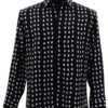 Bassiri Long Sleeve Camp Shirt - White On Black Block Design -Fashion Formal Wear Store BSI LSC 6483 61726.1666648039