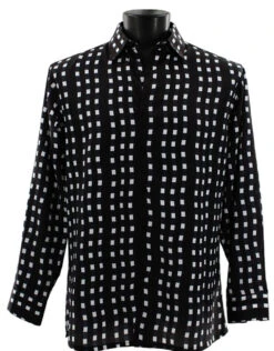 Bassiri Long Sleeve Camp Shirt - White On Black Block Design