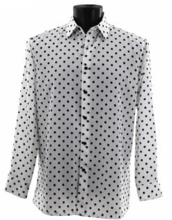 Bassiri Black Polka Dot On White Long Sleeve Camp Shirt