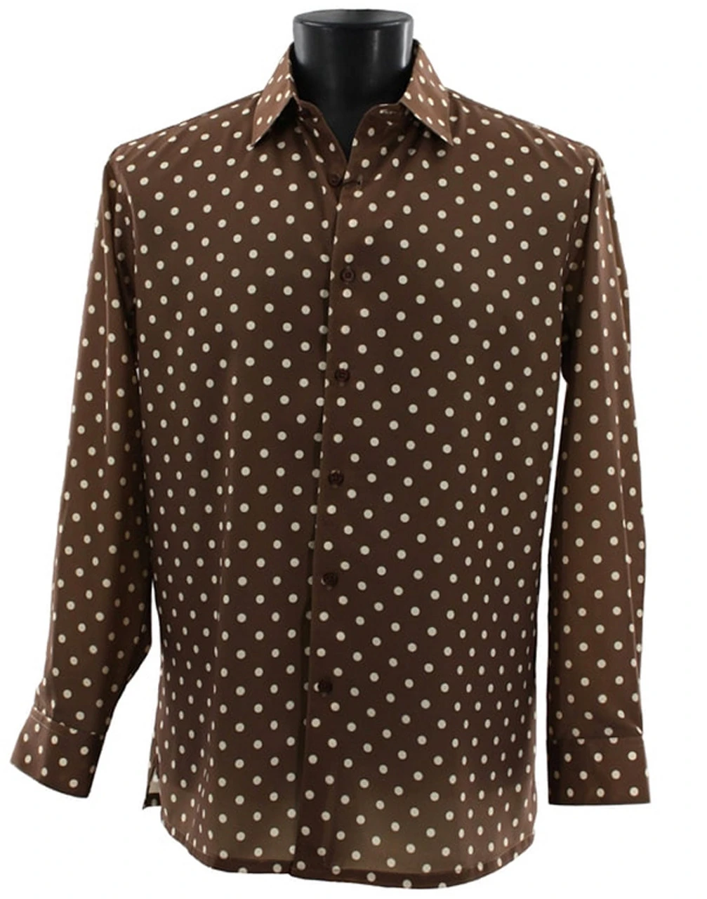 Bassiri White Polka Dot On Brown Long Sleeve Camp Shirt 3 Bassiri White Polka Dot On Brown Long Sleeve Camp Shirt