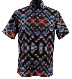 Bassiri Short Sleeve Camp Shirt - Black With Red Diamond Abstract