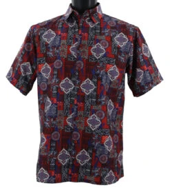 Bassiri Short Sleeve Camp Shirt - Burgundy Baroque Design