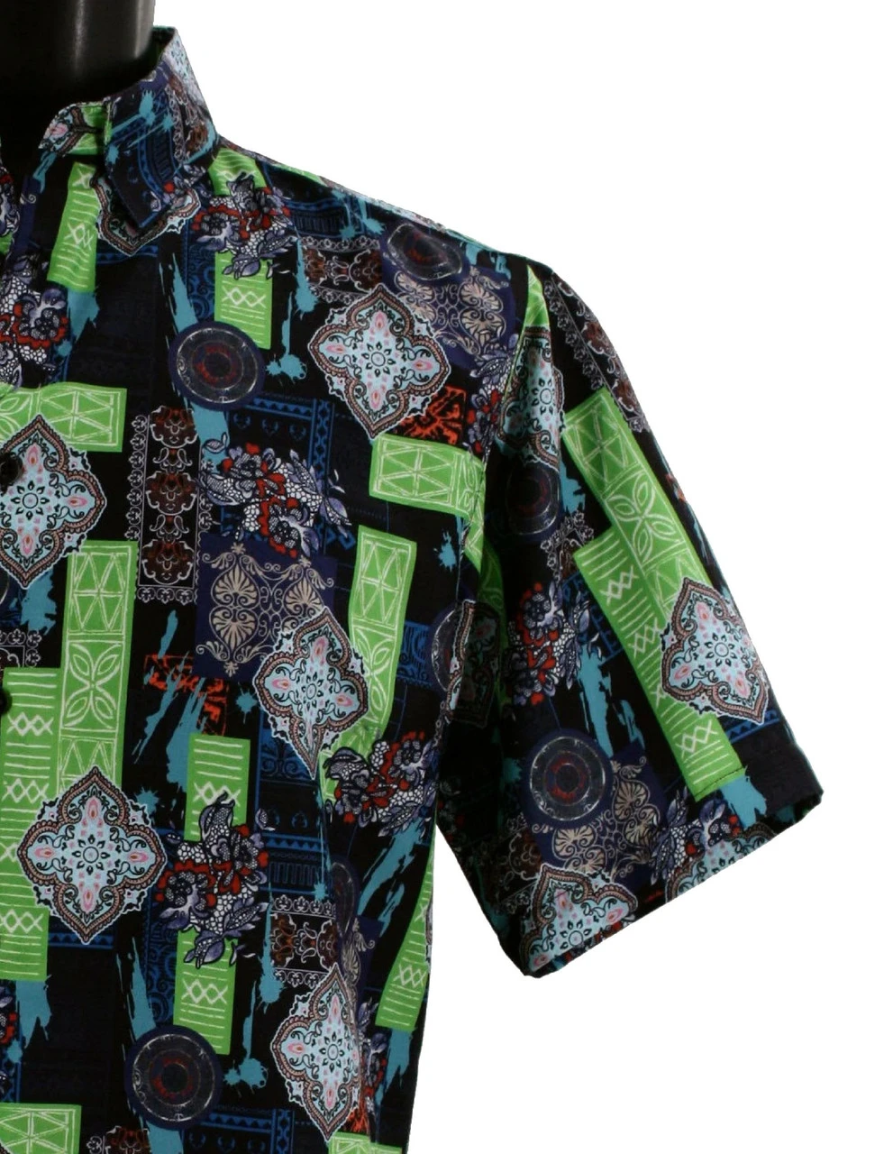 Bassiri Short Sleeve Camp Shirt - Black & Green Baroque Design 6 Bassiri Short Sleeve Camp Shirt - Black & Green Baroque Design - Image 4