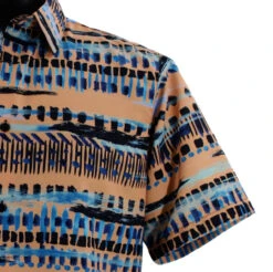 Bassiri Short Sleeve Camp Shirt - Peach With Blue Paint Marks -Fashion Formal Wear Store BSI SS 1030 3 53894.1683823366