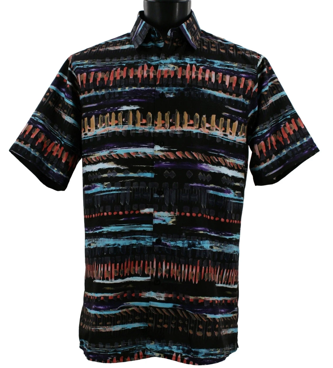Bassiri Short Sleeve Camp Shirt - Black With Multi-Color Paint Marks 3 Bassiri Short Sleeve Camp Shirt - Black With Multi-Color Paint Marks