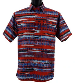 Bassiri Short Sleeve Camp Shirt - Red With Blue Paint Marks
