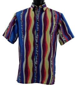 Bassiri Short Sleeve Camp Shirt - Blue Fancy Streamer Design