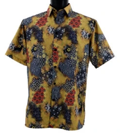 Bassiri Short Sleeve Camp Shirt - Gold Floral Collage Design