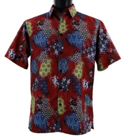 Bassiri Short Sleeve Camp Shirt - Red Floral Collage Design