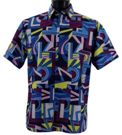 Bassiri Short Sleeve Camp Shirt - Modernism Blue Mix