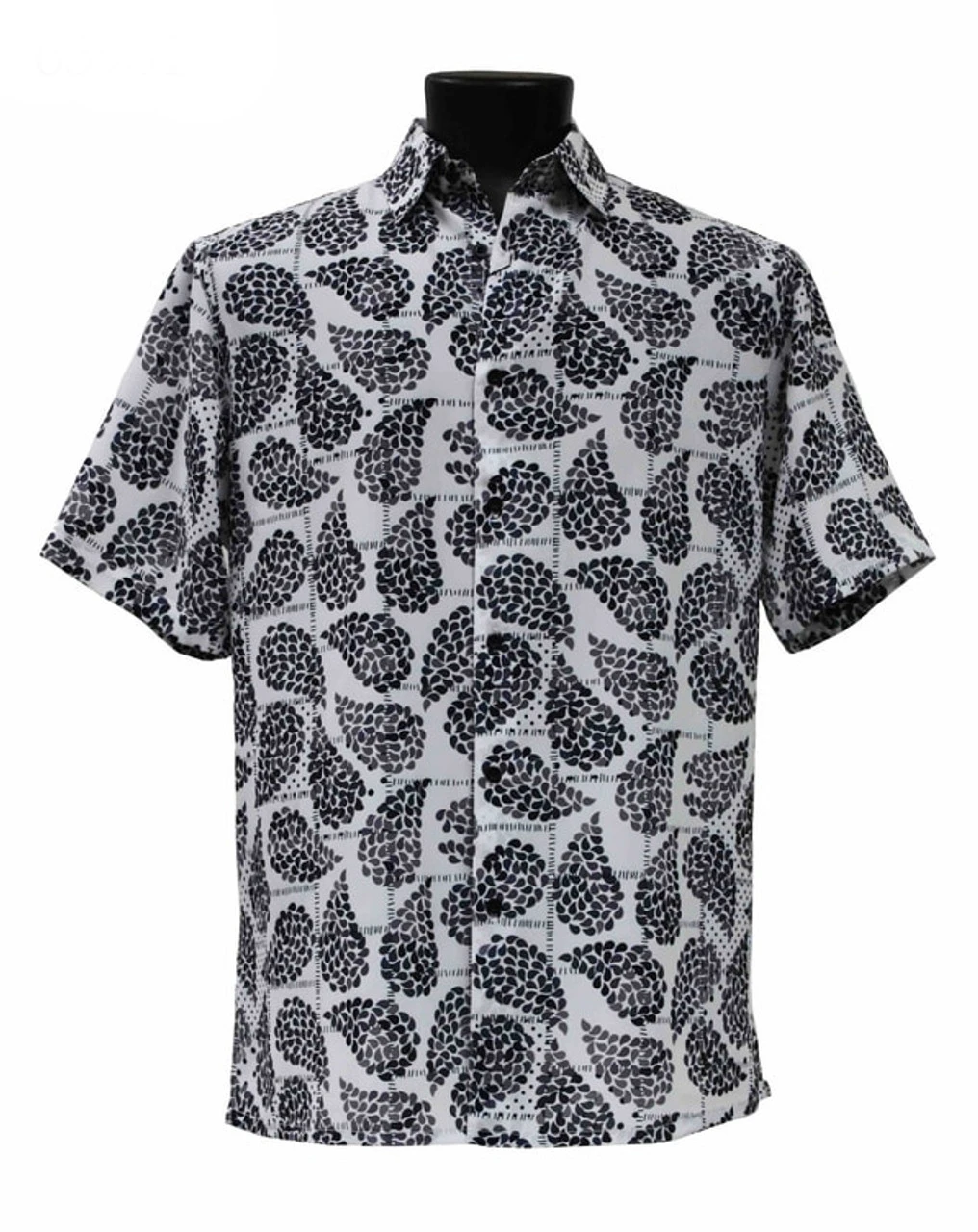 Bassiri Short Sleeve Camp Shirt - Black & Grey Fancy Paisley Design 3 Bassiri Short Sleeve Camp Shirt - Black & Grey Fancy Paisley Design