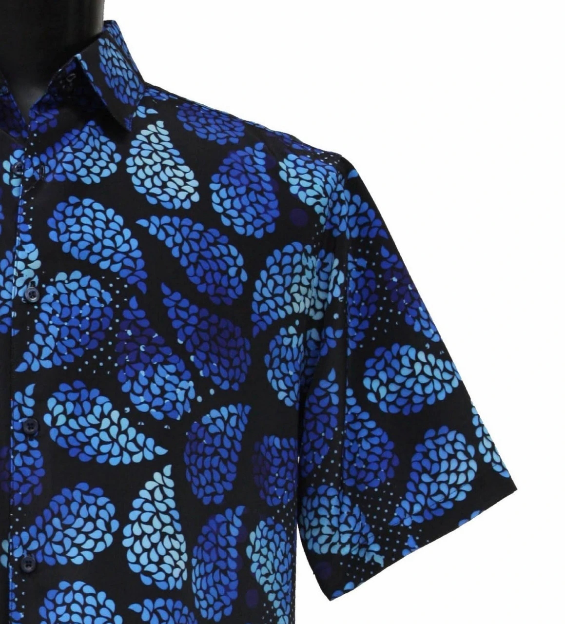 Bassiri Short Sleeve Camp Shirt - Black & Royal Blue Fancy Paisley Design 5 Bassiri Short Sleeve Camp Shirt - Black & Royal Blue Fancy Paisley Design - Image 3