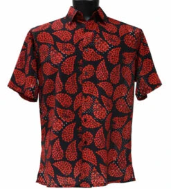 Bassiri Short Sleeve Camp Shirt - Black & Red Fancy Paisley Design