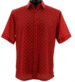 Bassiri Short Sleeve Camp Shirt - Black Dots On Red