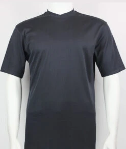 Bassiri Short Sleeve V-Neck Ribbed Jersey Knit Tee - Charcoal