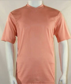 Bassiri Short Sleeve V-Neck Ribbed Jersey Knit Tee - Peach