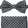 Silver And Black Zig-Zags Pre-Tied Silk Bow Tie Set 2 Silver And Black Zig-Zags Pre-Tied Silk Bow Tie Set -Fashion Formal Wear Store BWTH 411 54147.1543186283