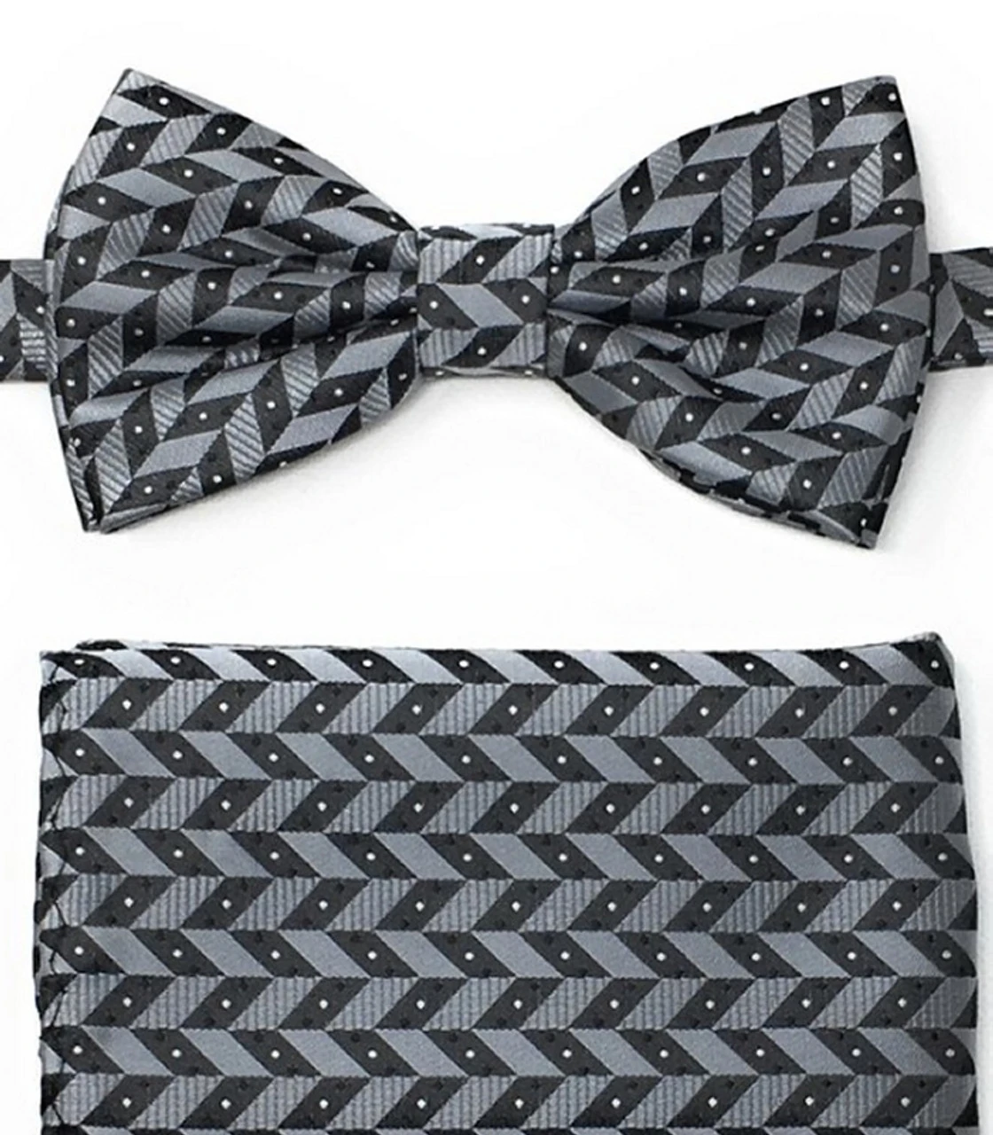 Silver And Black Zig-Zags Pre-Tied Silk Bow Tie Set 3 Silver And Black Zig-Zags Pre-Tied Silk Bow Tie Set