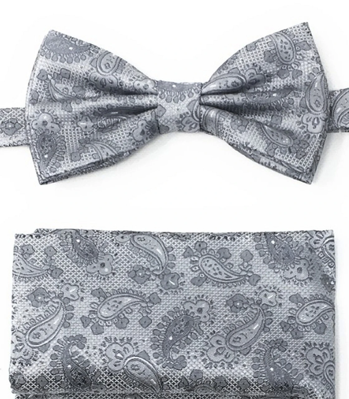 Grey Paisleys Pre-Tied Silk Bow Tie Set 3 Grey Paisleys Pre-Tied Silk Bow Tie Set