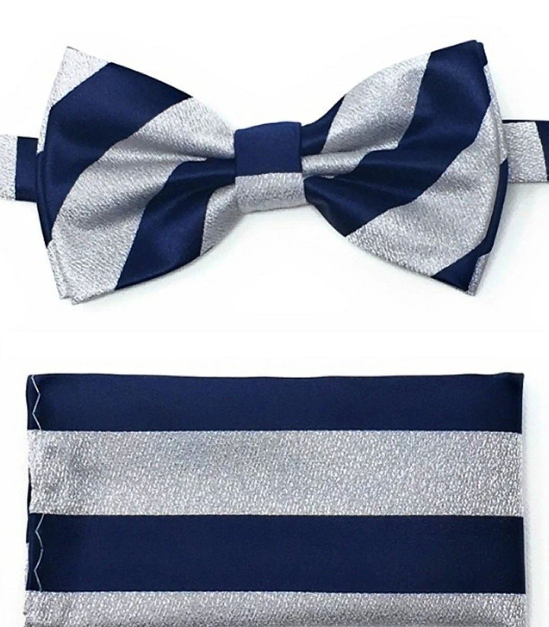 Grey And Blue Stripes Pre-Tied Silk Bow Tie Set 3 Grey And Blue Stripes Pre-Tied Silk Bow Tie Set
