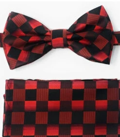 Red And Black Diamonds Pre-Tied Silk Bow Tie Set