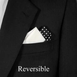Two-Tone Black Polka Dots With White 100% Cotton Pre-Folded Pocket Square Insert -Fashion Formal Wear Store Black Dots White 4 43184.1676398696