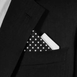 Two-Tone Black Polka Dots With White 100% Cotton Pre-Folded Pocket Square Insert -Fashion Formal Wear Store Black Dots White A 69752.1676398696