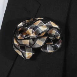 Antonio Ricci 2-in-1 Pouf Round Pocket Square - Black & Tan Check