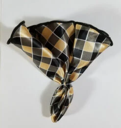 Antonio Ricci 2-in-1 Pouf Round Pocket Square - Black & Tan Check -Fashion Formal Wear Store Black Tan Check4 98876.1651353733