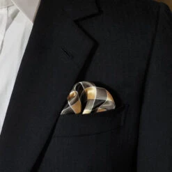 Antonio Ricci 2-in-1 Pouf Round Pocket Square - Black & Tan Check -Fashion Formal Wear Store Black Tan Check5 24664.1651698366