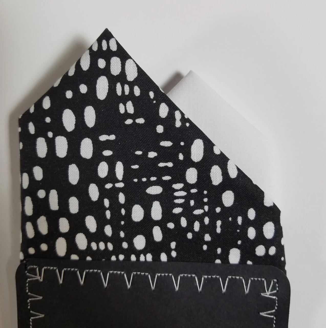 Two-Tone Black & White Abstract Ovals 100% Cotton Pre-Folded Pocket Square Insert 5 Two-Tone Black & White Abstract Ovals 100% Cotton Pre-Folded Pocket Square Insert - Image 3