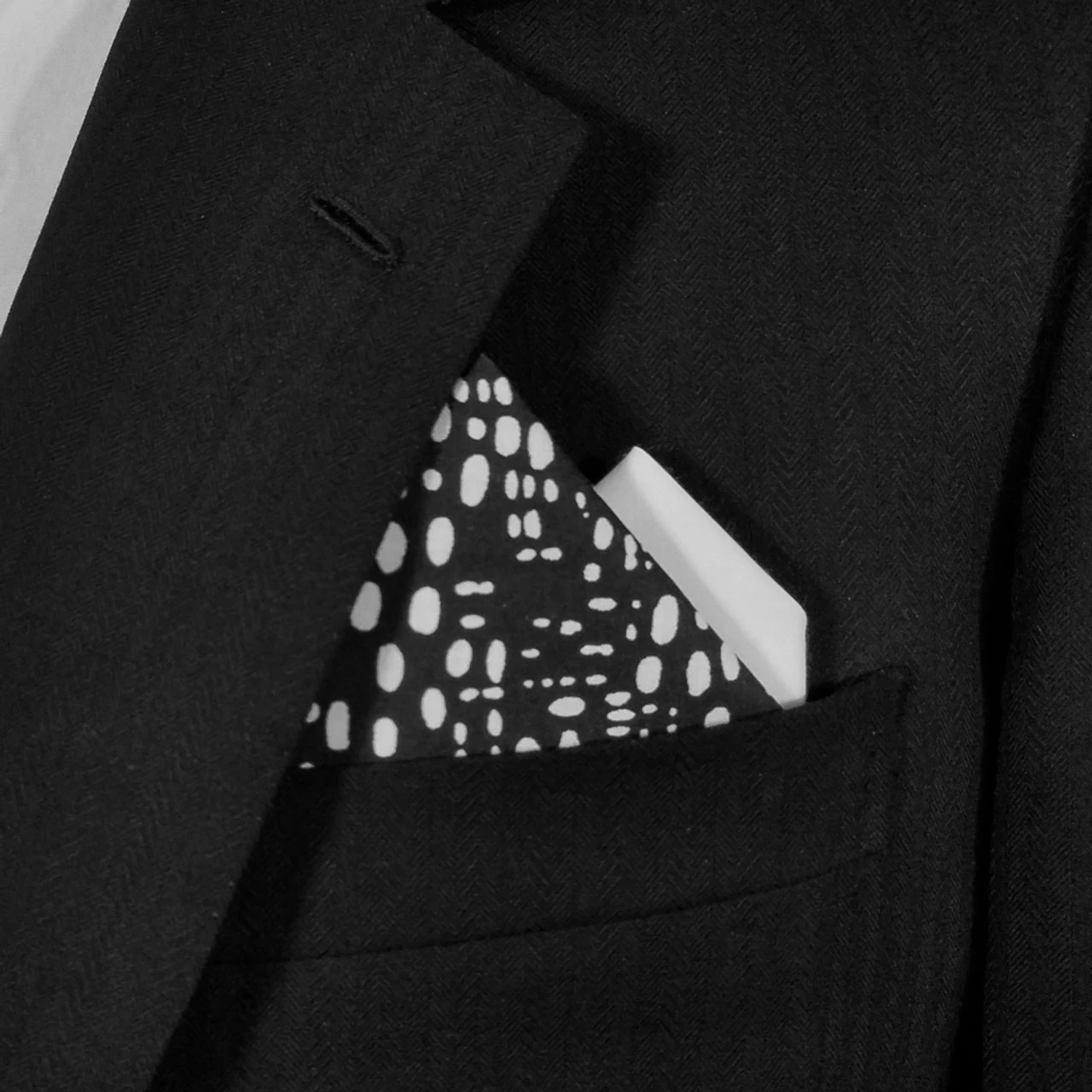 Two-Tone Black & White Abstract Ovals 100% Cotton Pre-Folded Pocket Square Insert 3 Two-Tone Black & White Abstract Ovals 100% Cotton Pre-Folded Pocket Square Insert