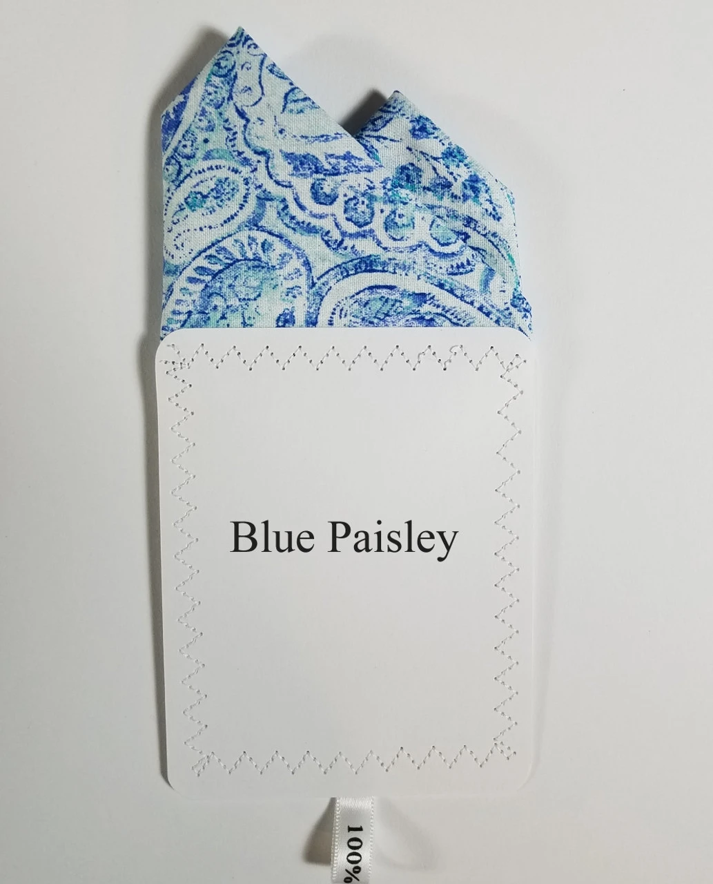 Blue Paisley 100% Cotton Pre-Folded Pocket Square Handkerchief Insert - 2 Point 5 Blue Paisley 100% Cotton Pre-Folded Pocket Square Handkerchief Insert - 2 Point - Image 3