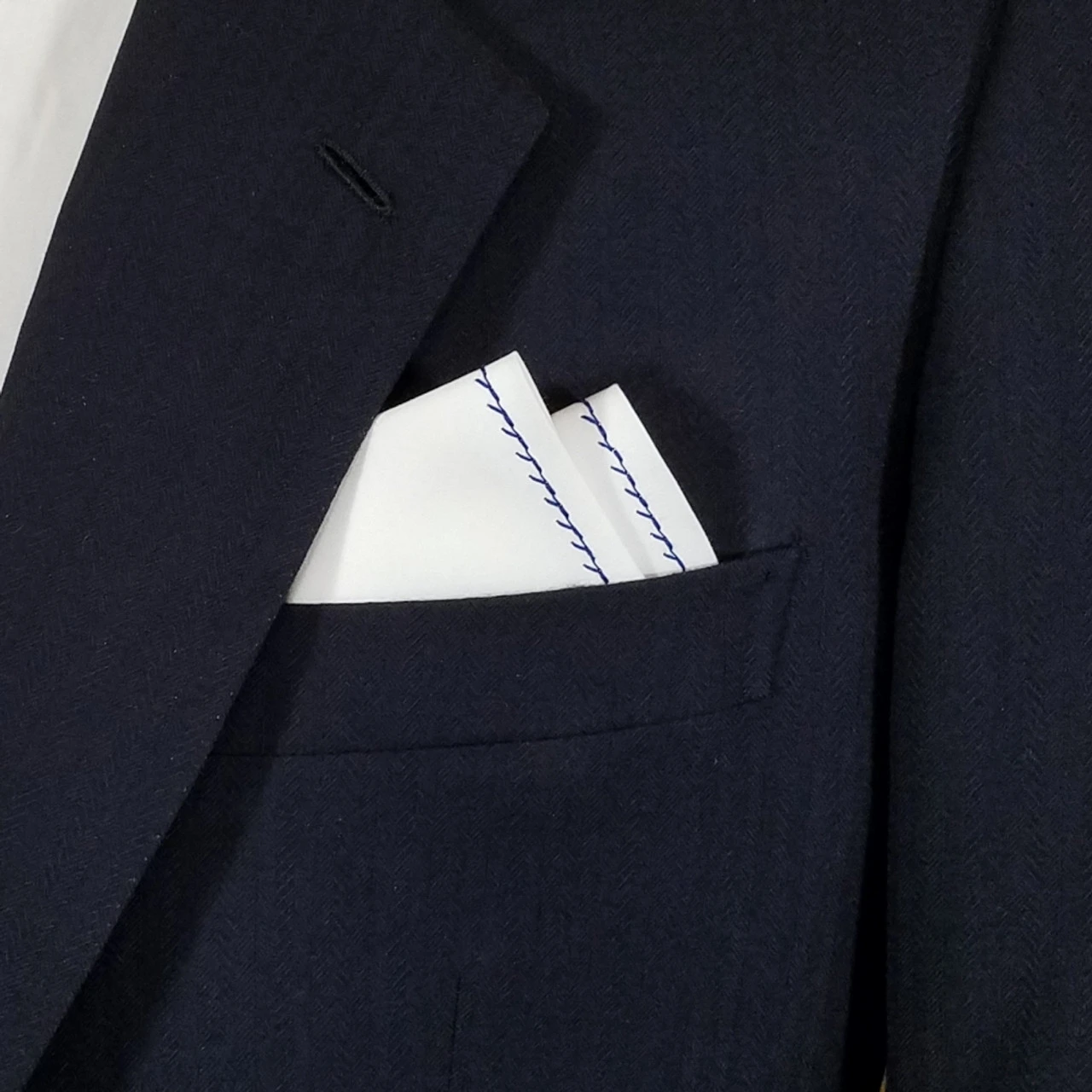 100% Cotton Pre-Folded Pocket Square Handkerchief Insert - Dark Blue On White 3 100% Cotton Pre-Folded Pocket Square Handkerchief Insert - Dark Blue On White