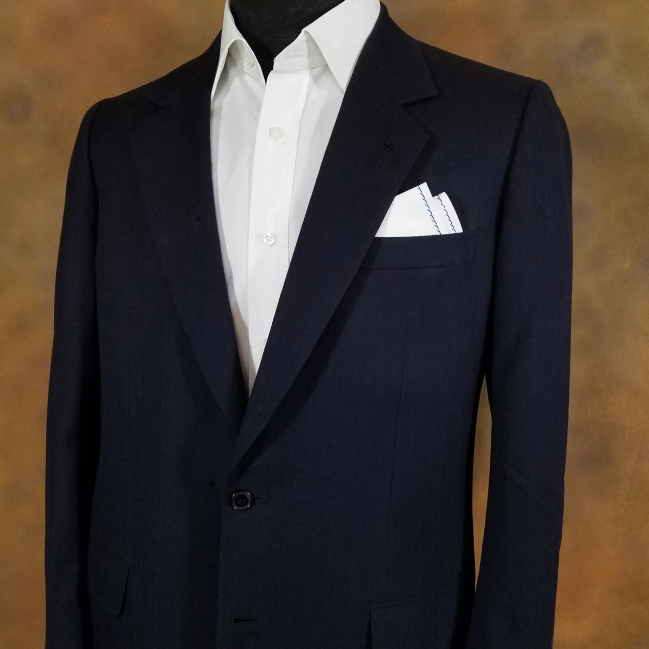 100% Cotton Pre-Folded Pocket Square Handkerchief Insert - Dark Blue On White 4 100% Cotton Pre-Folded Pocket Square Handkerchief Insert - Dark Blue On White - Image 2