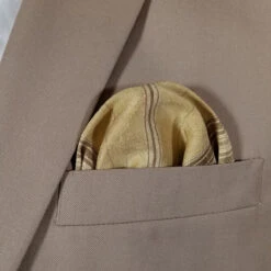 100% Silk Gold & Brown Stripe Fan Design Pre-Folded Pocket Square Insert