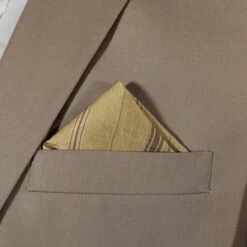 100% Silk Gold & Brown Stripe Point Design Pre-Folded Pocket Square Insert
