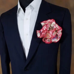 Antonio Ricci 2-in-1 Pouf Round Pocket Square - Ivory With Red Floral -Fashion Formal Wear Store Ivory Red Floral 00677.1683483826