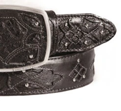 King Exotic Genuine Ostrich Quill Cut-Out Design Western Belt - Black -Fashion Formal Wear Store KE BLT 4C11F0305 3 37885.1612648160